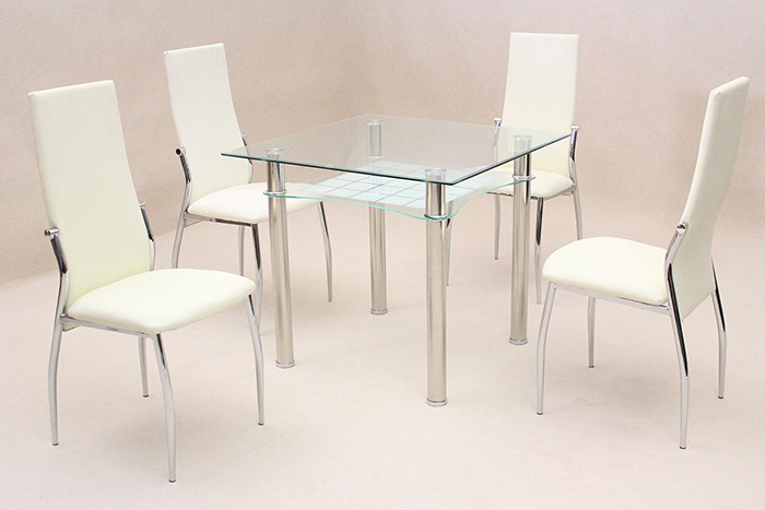 Jazo Clear Glass Dining Set With 4 Lazio Chairs - Click Image to Close